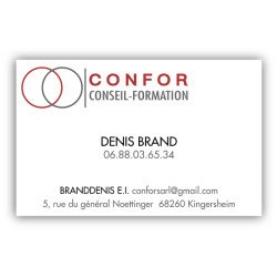 Acompte 50% pour 250 cartes de visite 8.5x5.4cm 350g couché demi-mat impression quadri R° + pelliculage brillant au recto